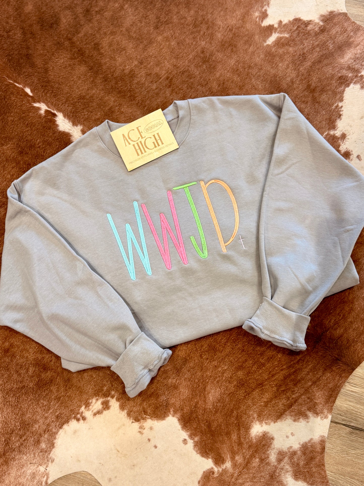WWJD Embroidered Crewneck Sweatshirt
